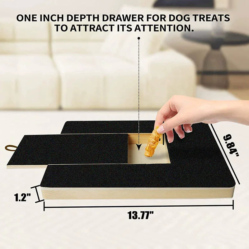 Pet Scratching Board with Built-in Treat Box Dog Nail Trim Pad Pull-Out Nail Scratch Board Toy Sandpaper Board Scratcher for Dog